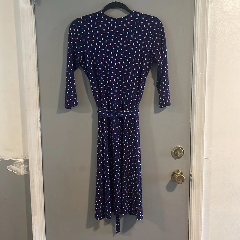 LEOTA Elegant Navy‎ Polka Dot Wrap Dress M
